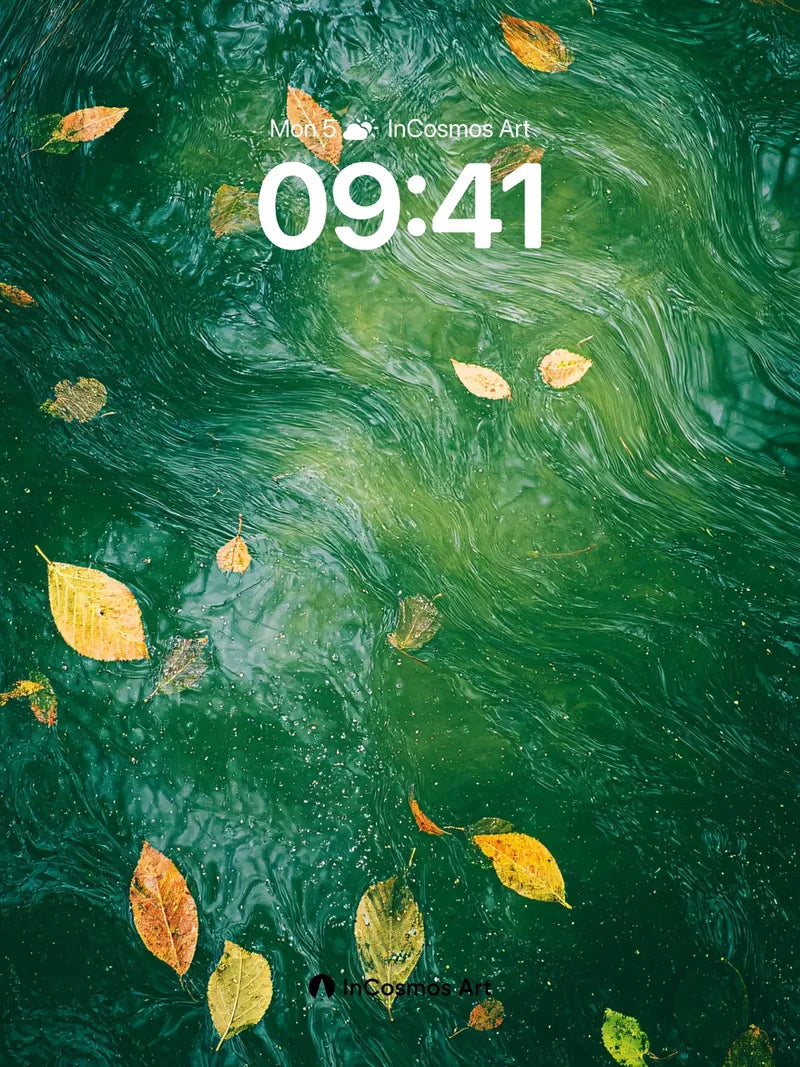 Autumn Whispers Wallpaper with Floating Leaves