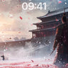 Cherry Storm Wallpaper with Samurai Silhouette wallpaper for iPhone, iPad & Mac