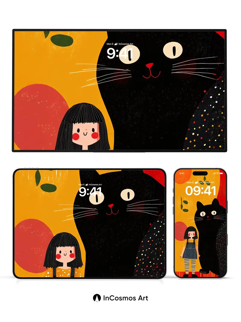 Whimsical Wonder Wallpaper with Polka-Dotted Cat