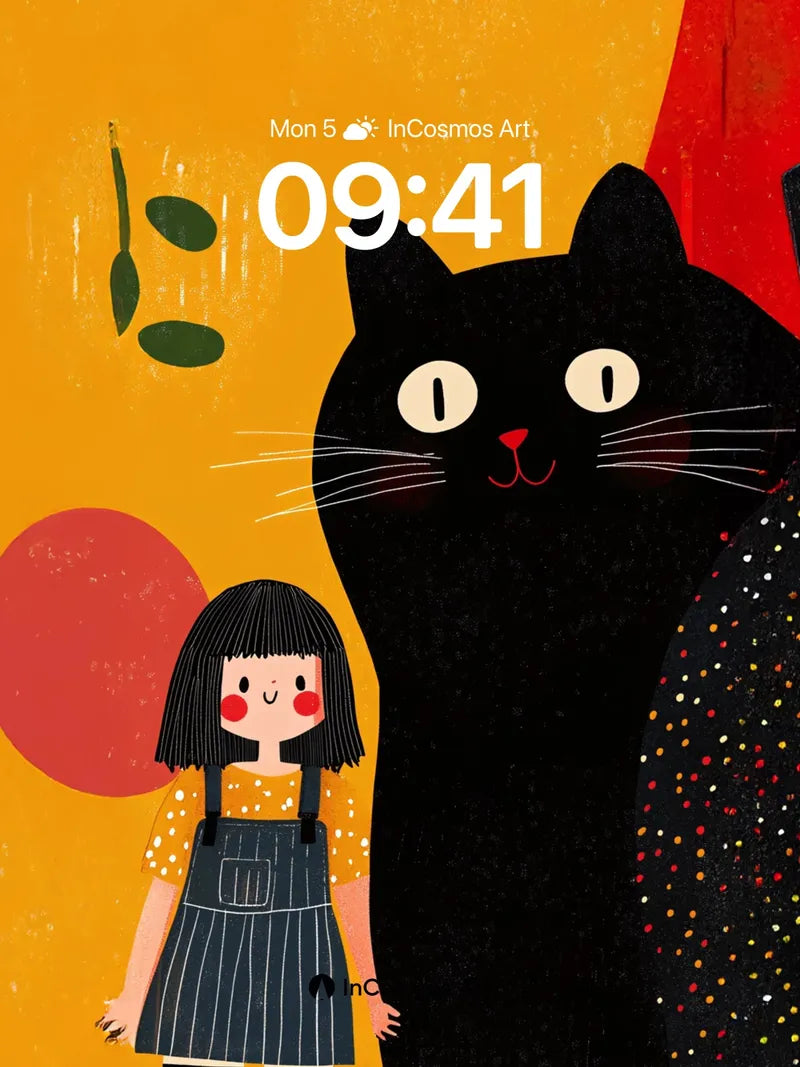 Whimsical Wonder Wallpaper with Polka-Dotted Cat