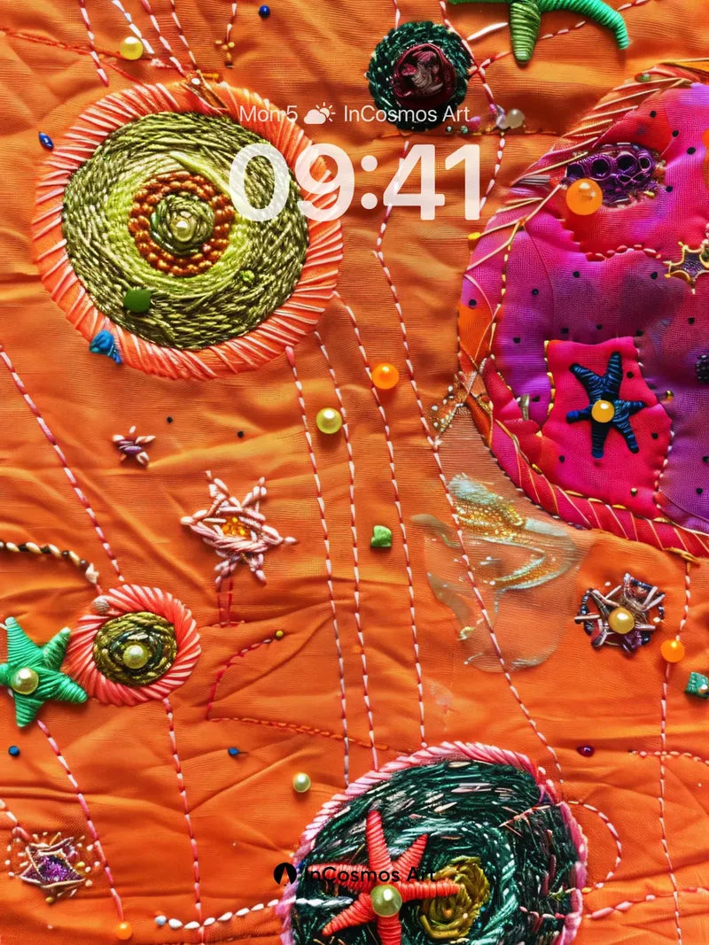 Whimsical Embroidery Wallpaper with Cosmic Threads wallpaper for iPhone, iPad & Mac