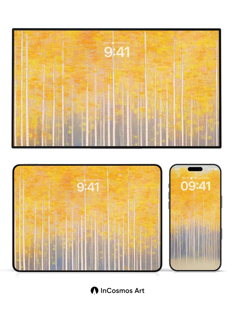 Golden Hush Wallpaper with Birch Whispers