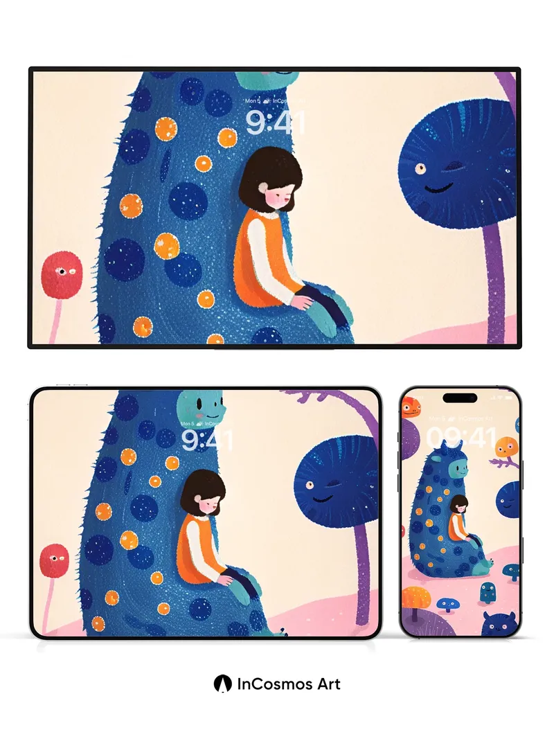 Whimsical Forest Wallpaper with Polka-Dotted Beast