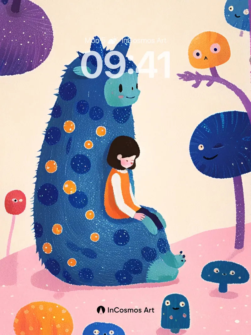 Whimsical Forest Wallpaper with Polka-Dotted Beast