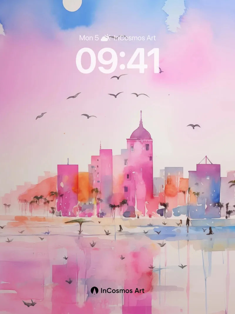 Pink Horizon Wallpaper with Floating Birds