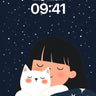 Starry Slumber Wallpaper with Cozy Cat Embrace wallpaper for iPhone, iPad & Mac