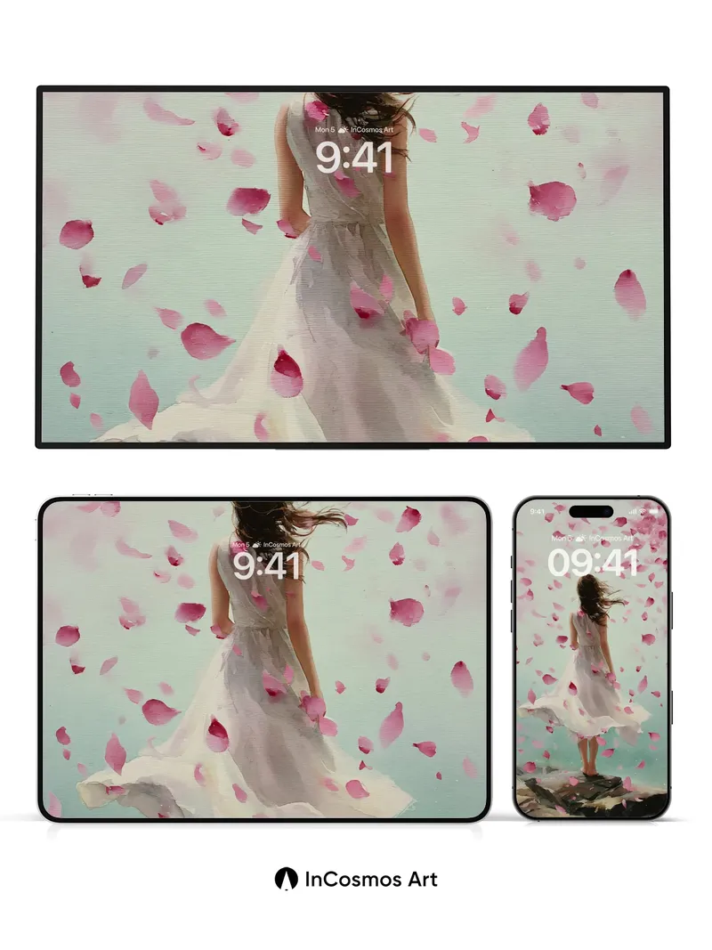 Serenity in Petal Drift Wallpaper with Ethereal Light