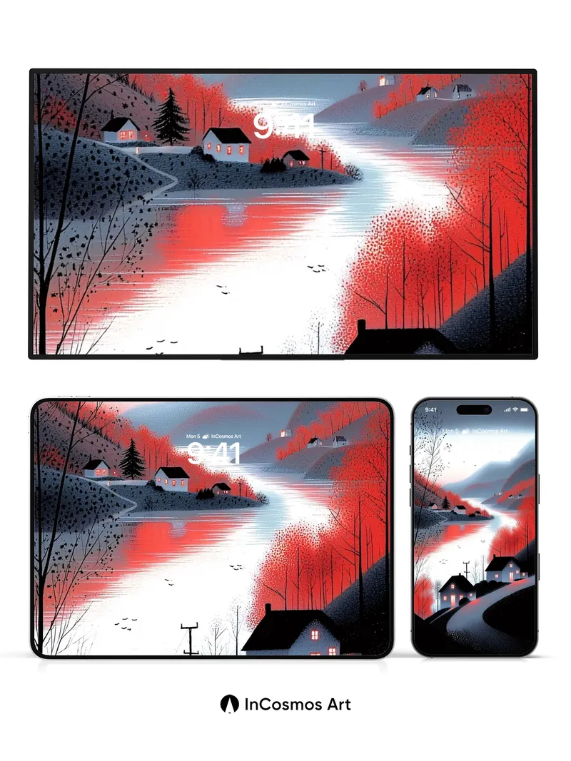 Crimson Echo Wallpaper with Moonlit Rivers