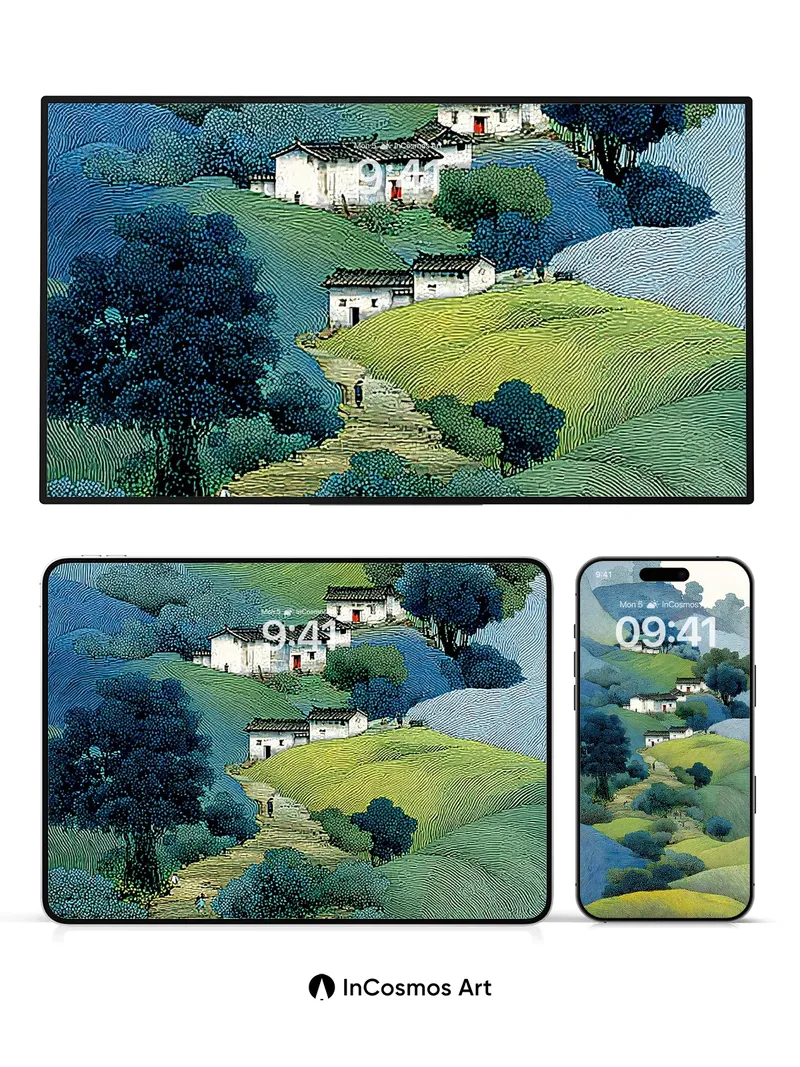 Whispering Hills Wallpaper with Ink-Brush Texture