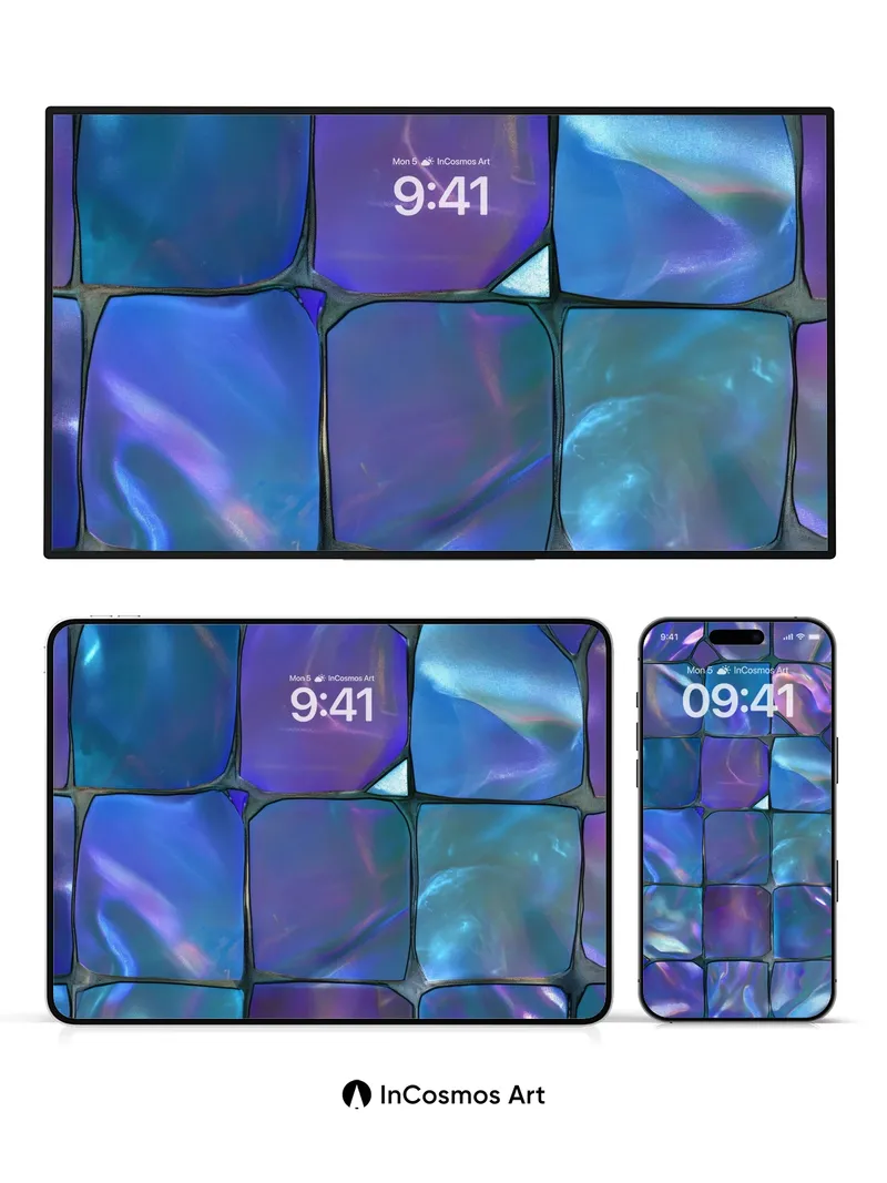 Iridescent Grid Wallpaper with Liquid Light