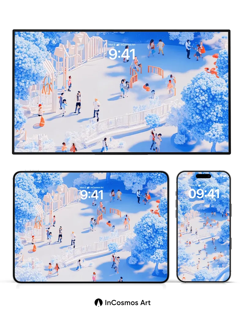 Cerulean Reverie Wallpaper with Floating Figures