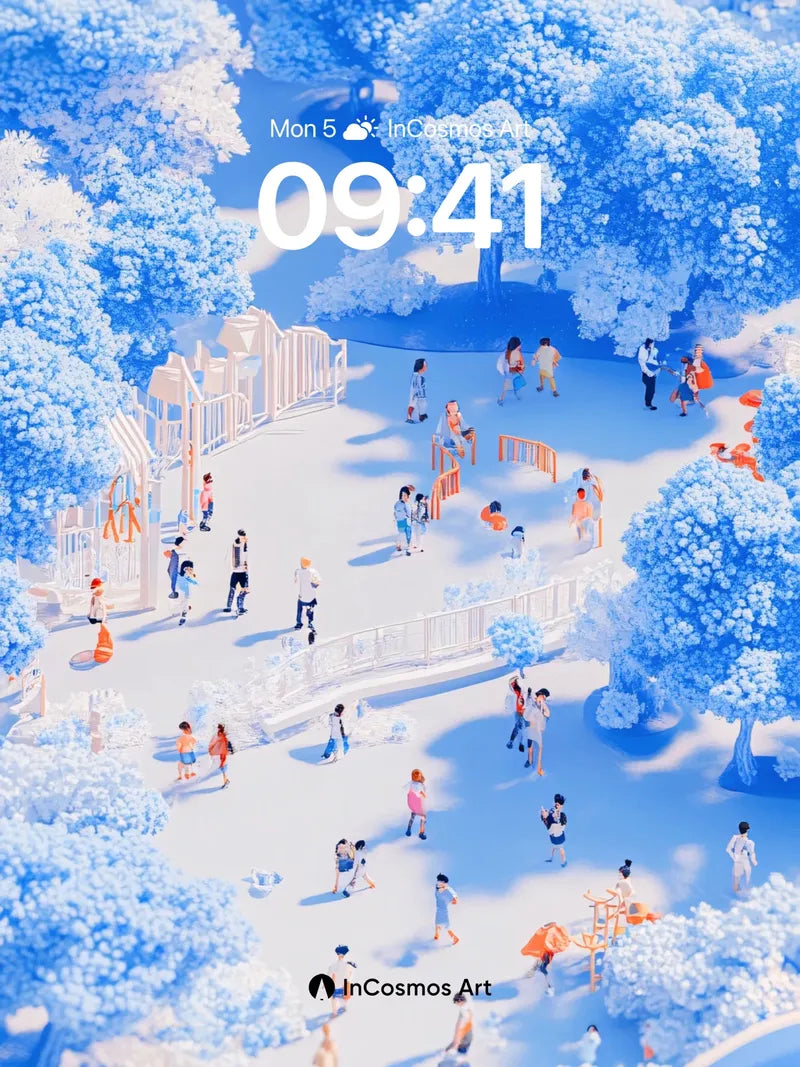 Cerulean Reverie Wallpaper with Floating Figures