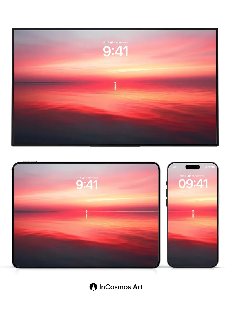 Crimson Horizon Wallpaper with Floating Light