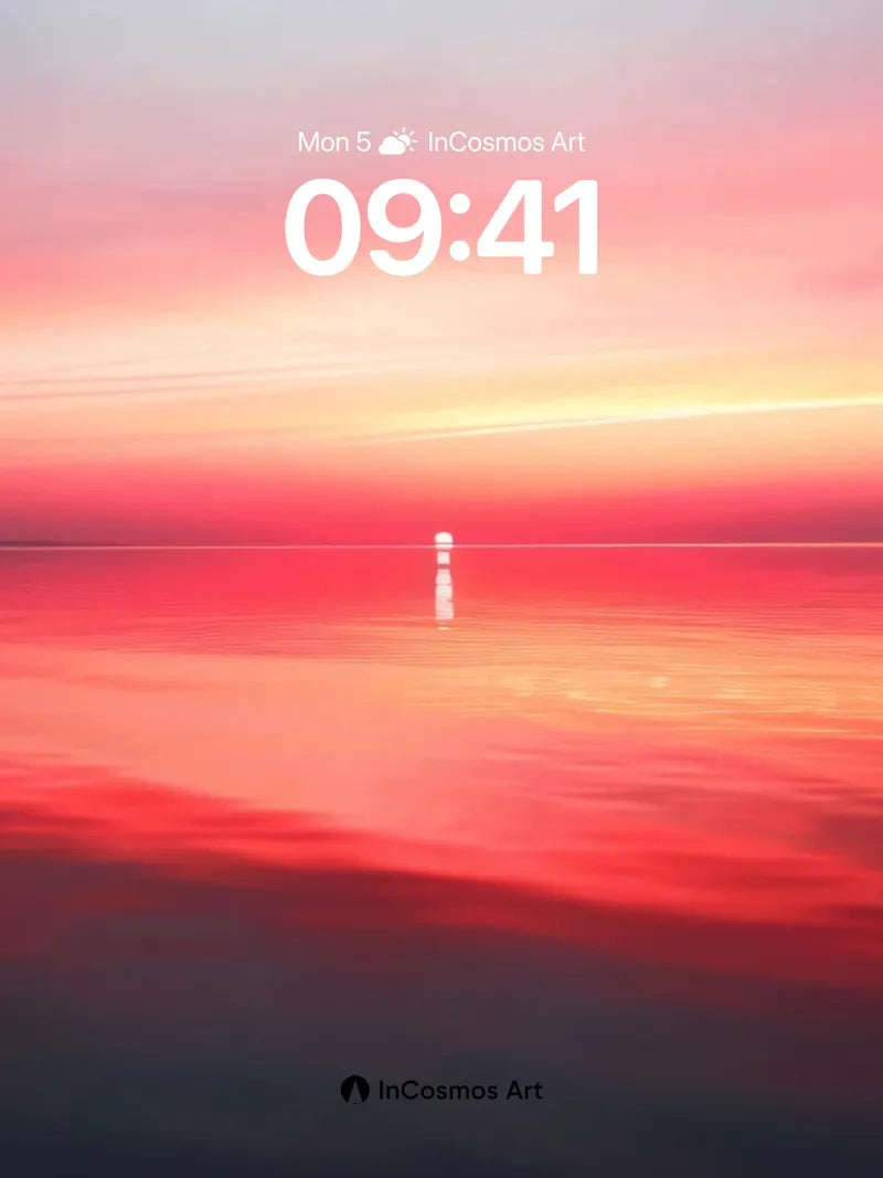 Crimson Horizon Wallpaper with Floating Light