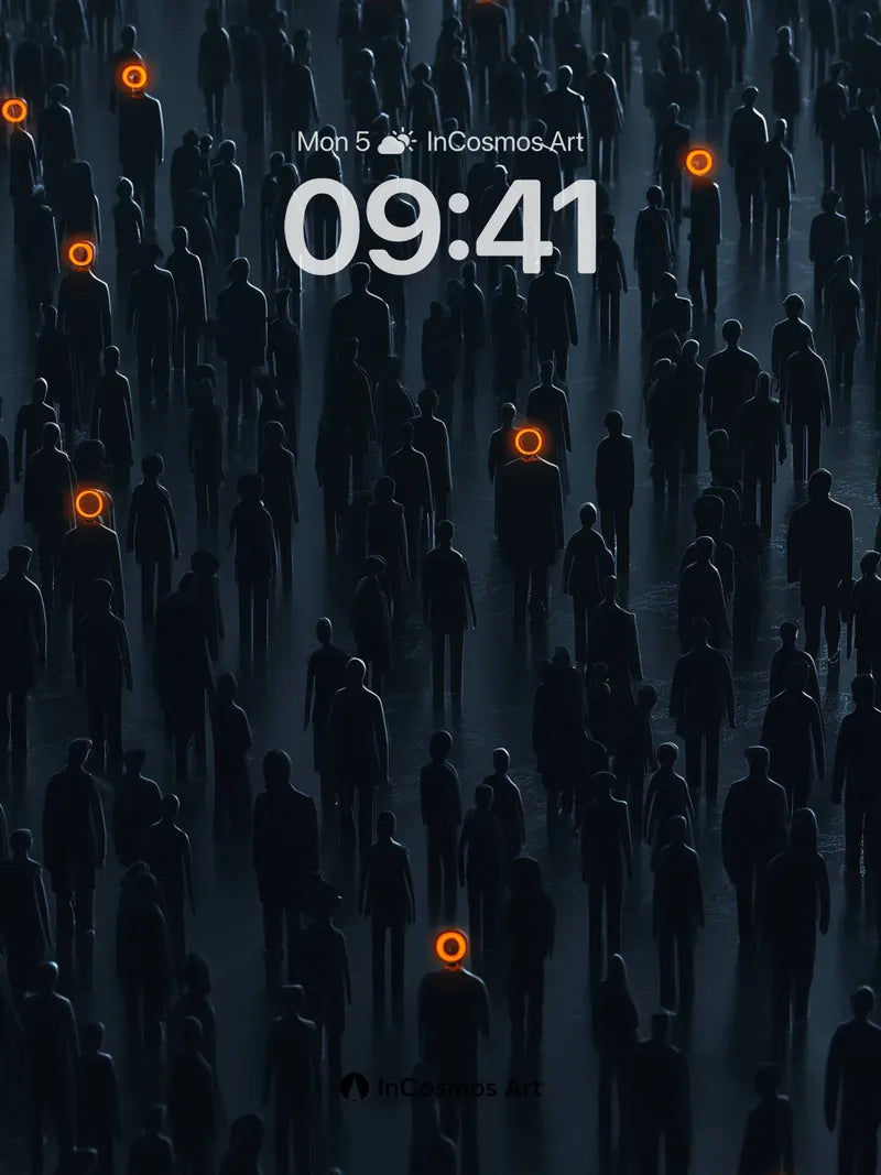 Echoing Silhouettes Wallpaper with Orange Orbs wallpaper for iPhone, iPad & Mac