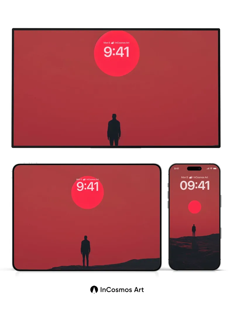 Solitary Horizon Wallpaper with Crimson Sun