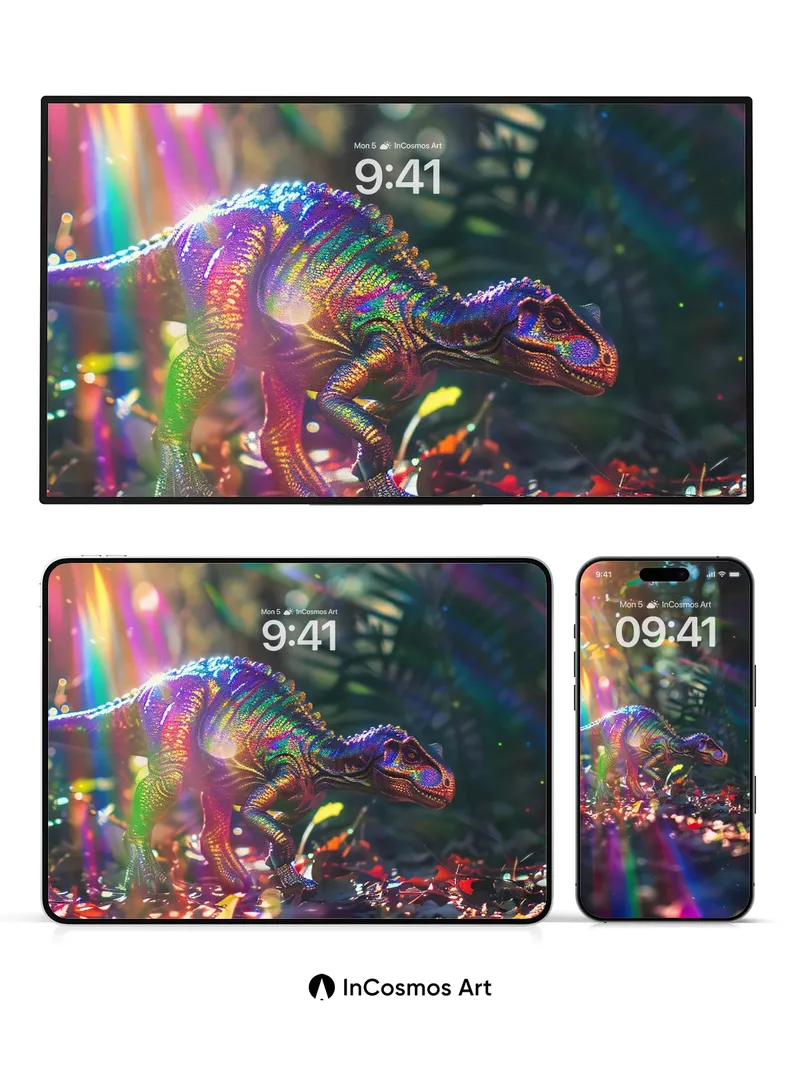 Rainbow Dino Wallpaper with Prismatic Light
