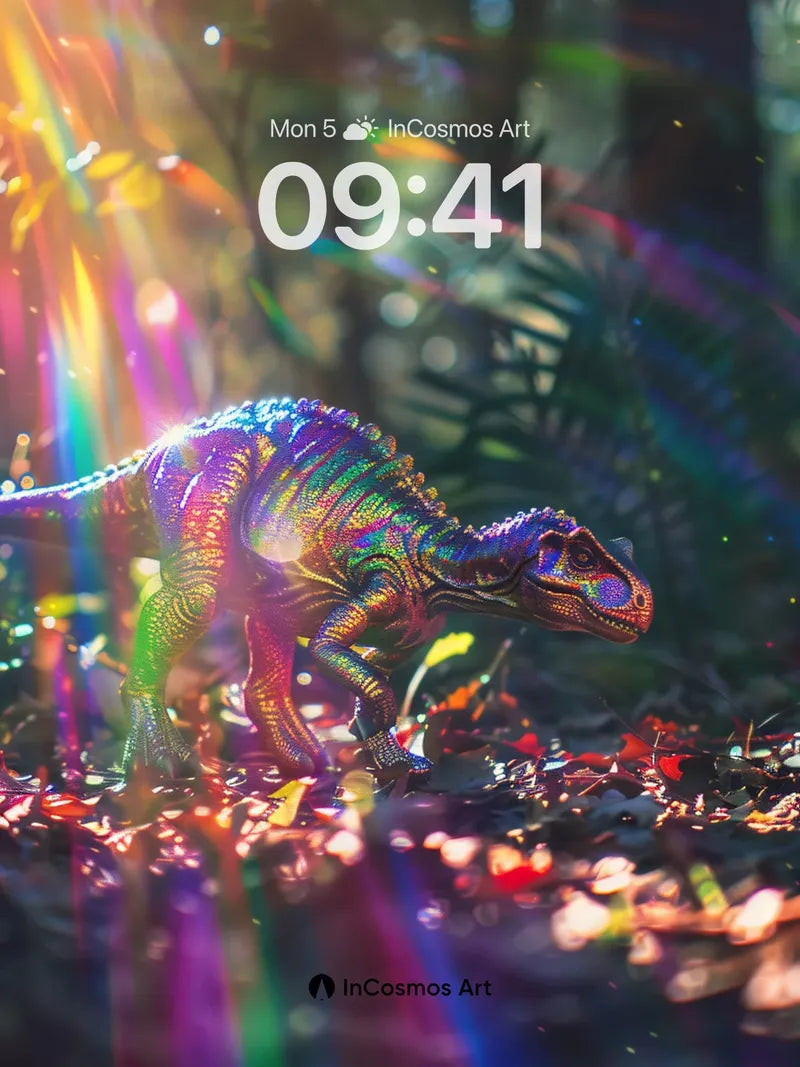 Rainbow Dino Wallpaper with Prismatic Light