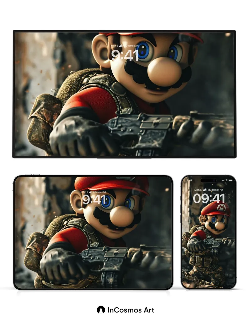 Tactical Mario Wallpaper with War-Torn Realism