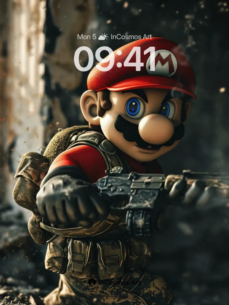 Tactical Mario Wallpaper with War-Torn Realism