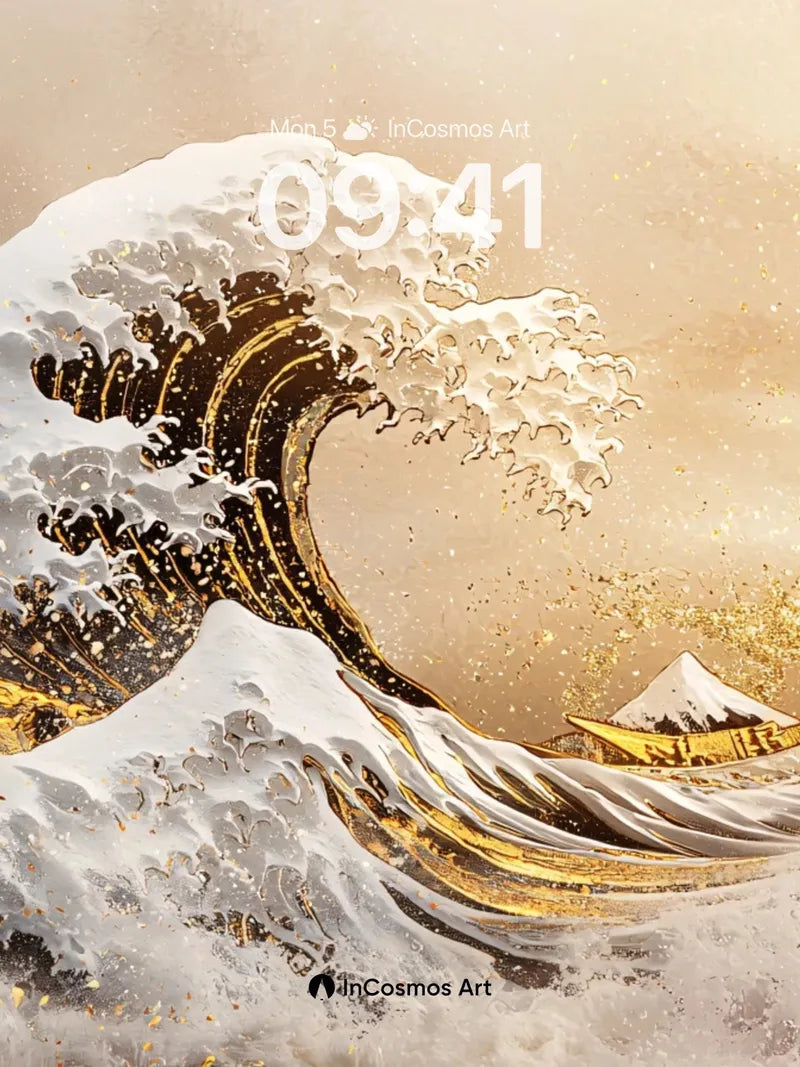 Golden Surge Wallpaper with Hokusai Echo