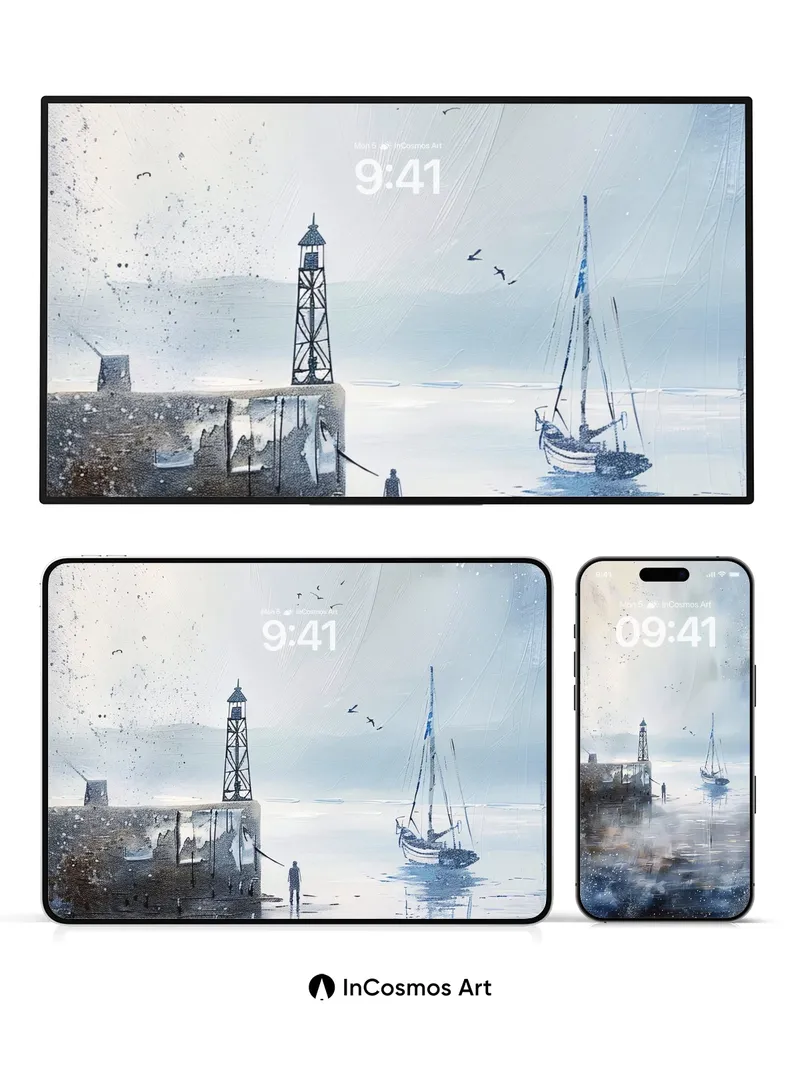 Serenity Harbor Wallpaper with Misty Reflections