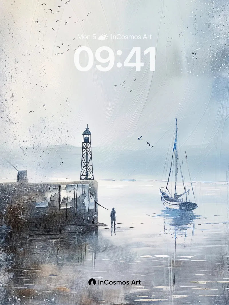 Serenity Harbor Wallpaper with Misty Reflections