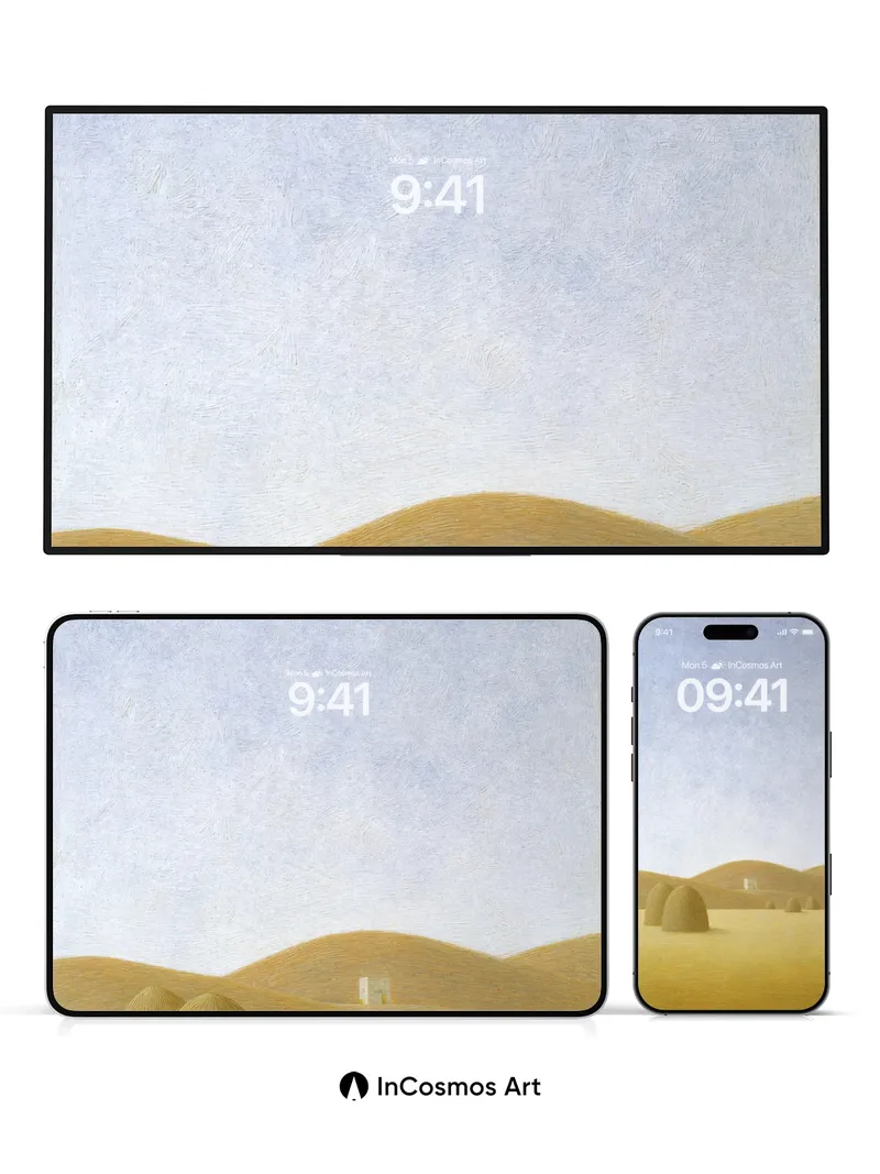 Serenity of Haystacks Wallpaper with Distant Tower