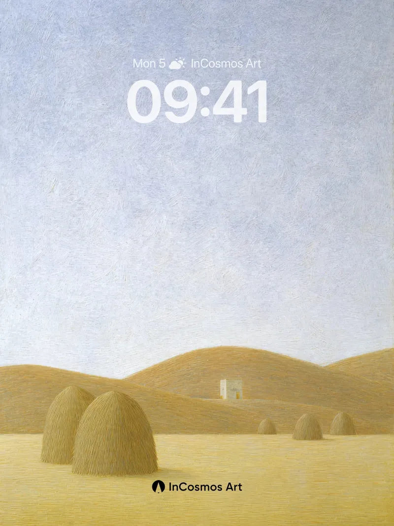 Serenity of Haystacks Wallpaper with Distant Tower