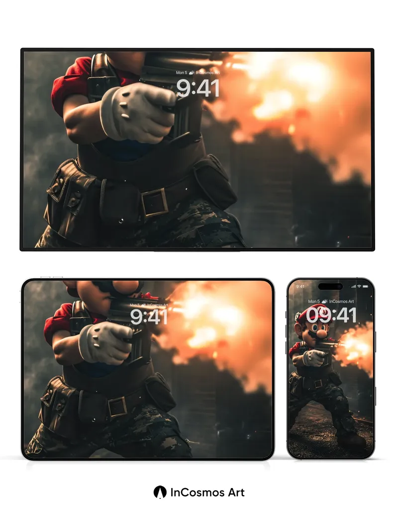 Brave Firestorm Wallpaper with Tactical Mario