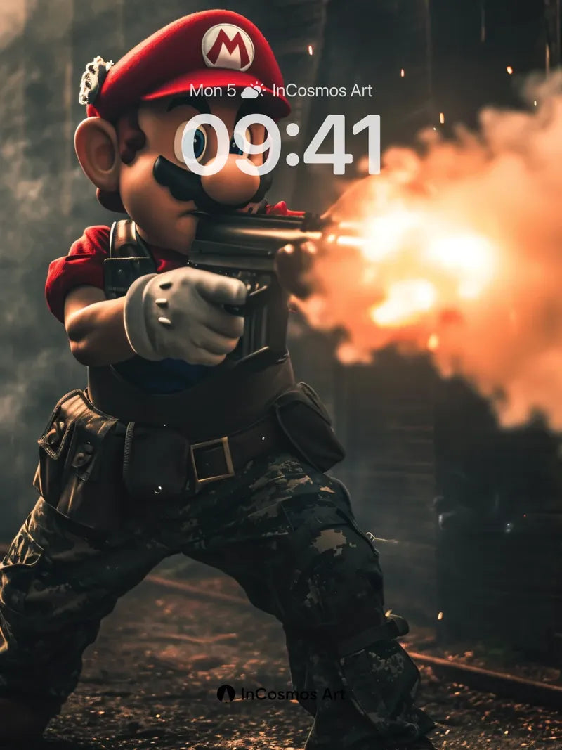 Brave Firestorm Wallpaper with Tactical Mario