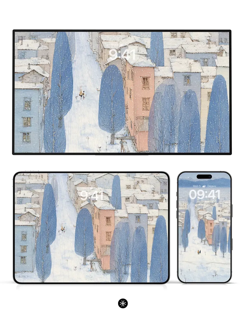 Winter Serenity Snowy Town Wallpaper