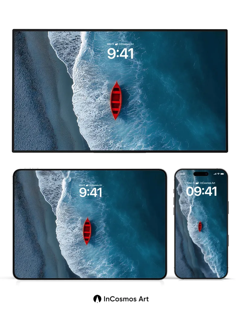 Crimson Solitude Wallpaper with Ocean's Edge