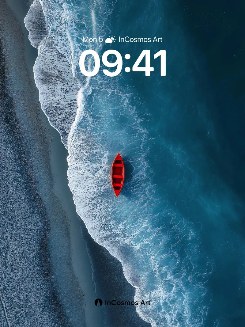 Crimson Solitude Wallpaper with Ocean's Edge