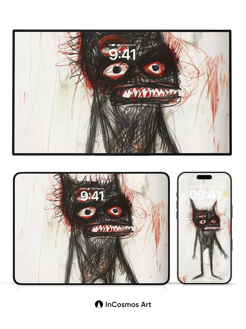 Frenzied Ink Monster Wallpaper with Blood Splatter Veins