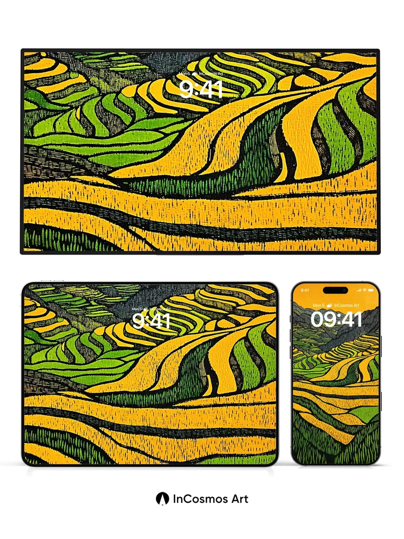 Golden Ridge Wallpaper with Terraced Lines