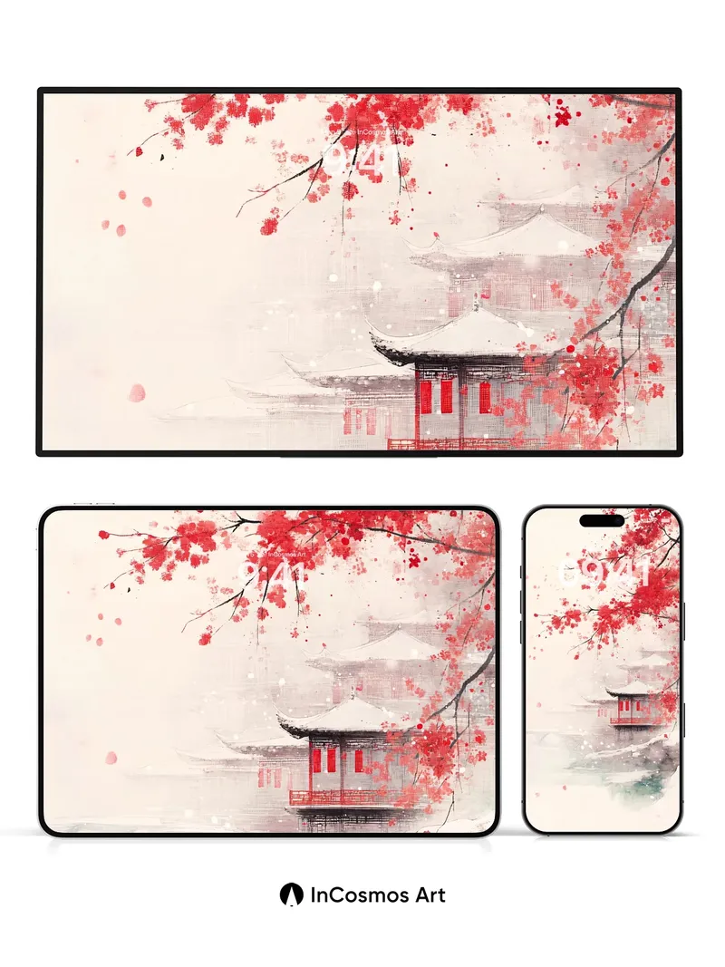 Serenity Cherry Blossom Wallpaper with Snowfall Hush