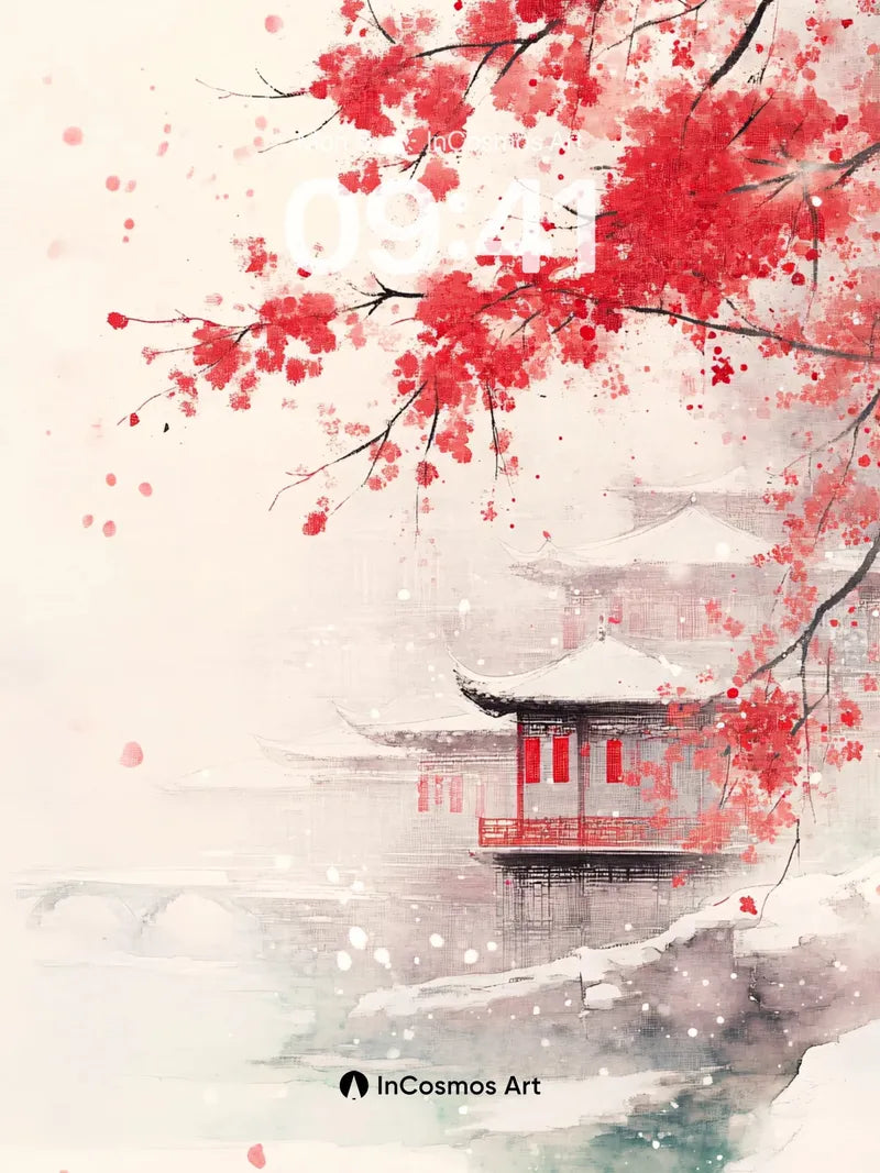 Serenity Cherry Blossom Wallpaper with Snowfall Hush