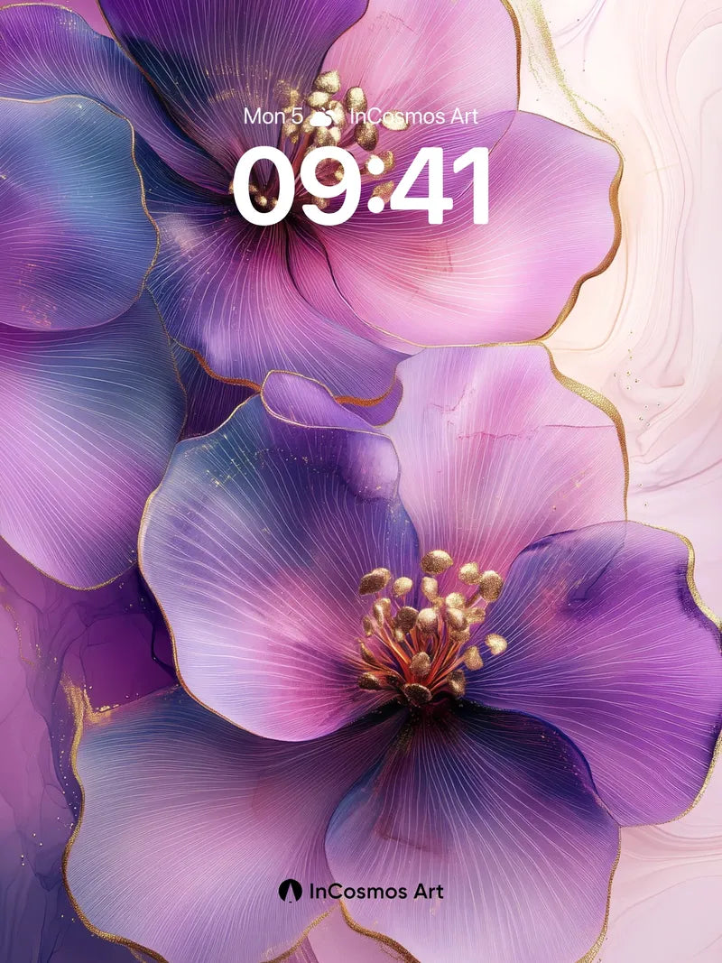 Lavender Mirage Wallpaper with Golden Veins