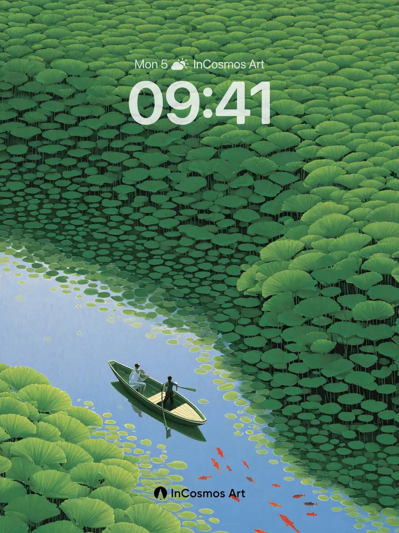 Serene Lily Pad Wallpaper with Floating Canoe wallpaper for iPhone, iPad & Mac