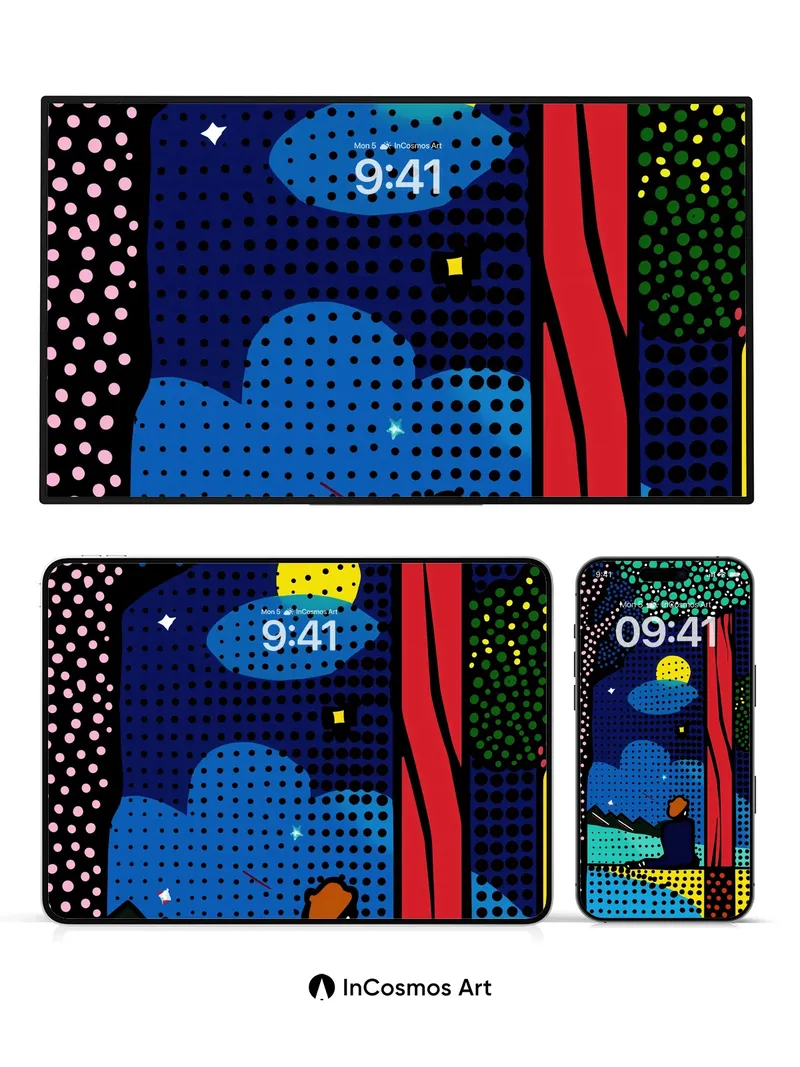 Starry Forest Wallpaper with Polka-Dot Canopy