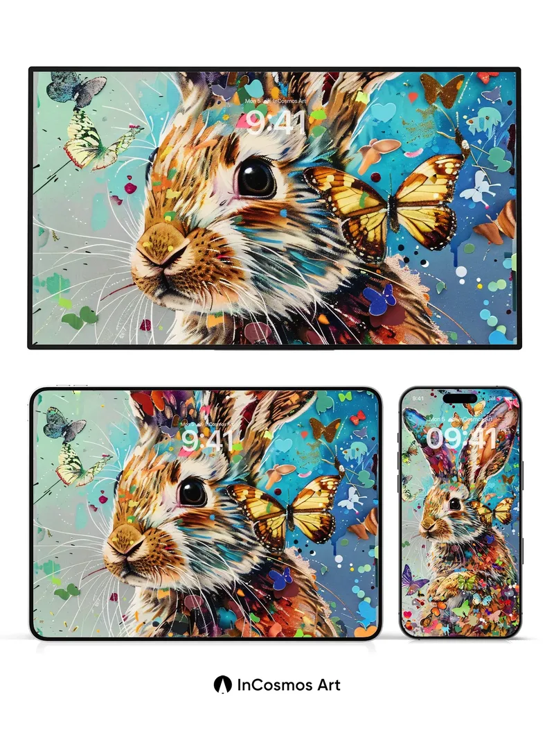 Whimsical Rabbit Wallpaper with Butterflies in Motion