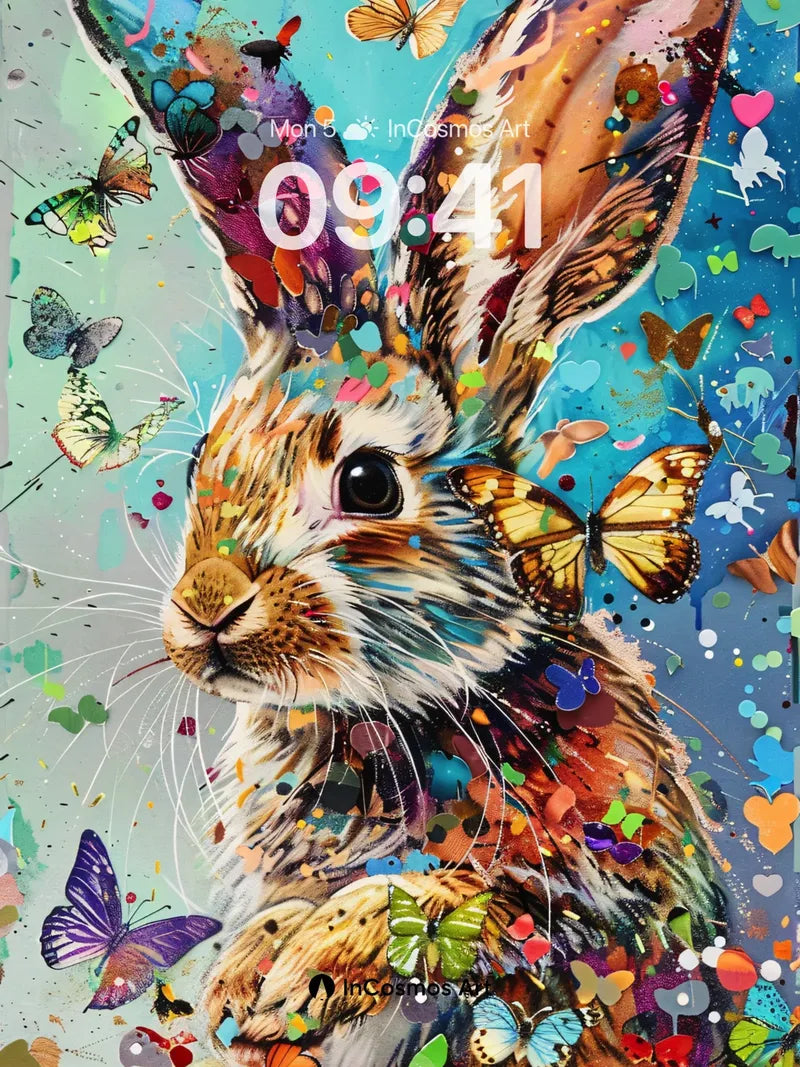 Whimsical Rabbit Wallpaper with Butterflies in Motion wallpaper for iPhone, iPad & Mac
