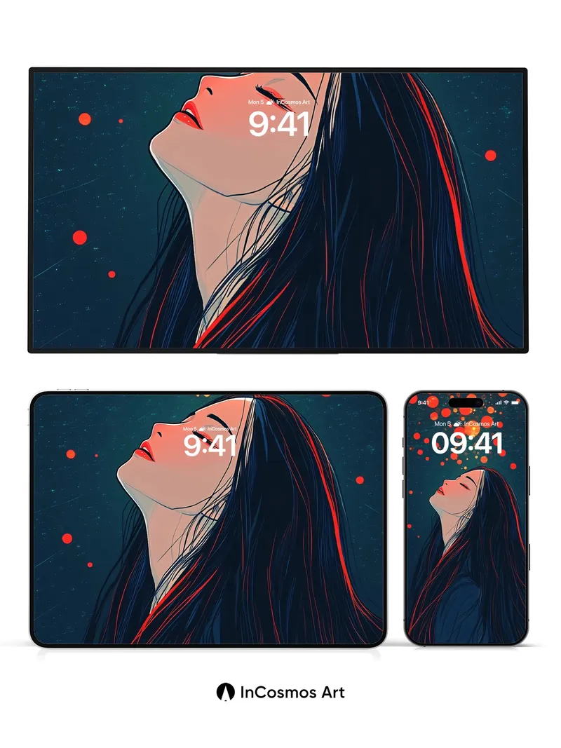 Crimson Constellation Wallpaper with Floating Orbs