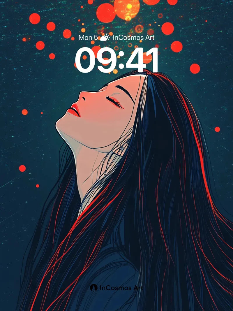 Crimson Constellation Wallpaper with Floating Orbs