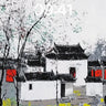 Silent Courtyard Wallpaper with Ink-Bleed Trees wallpaper for iPhone, iPad & Mac