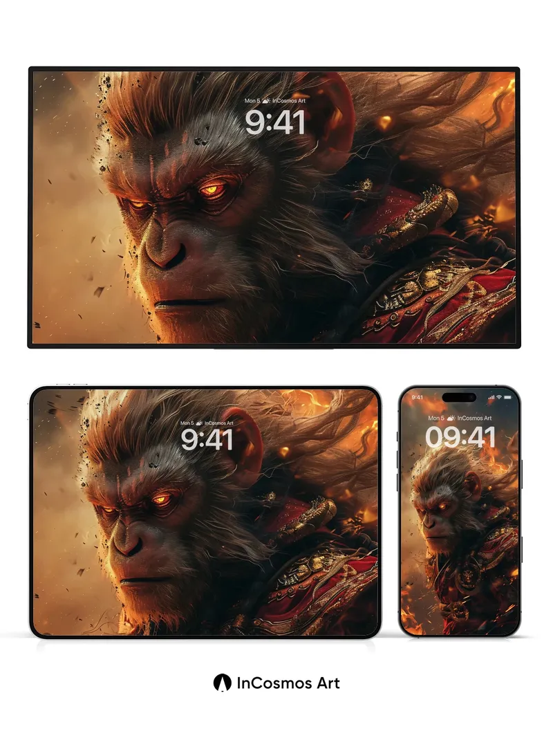 Fiery Ape Warrior Wallpaper with Mythic Armor