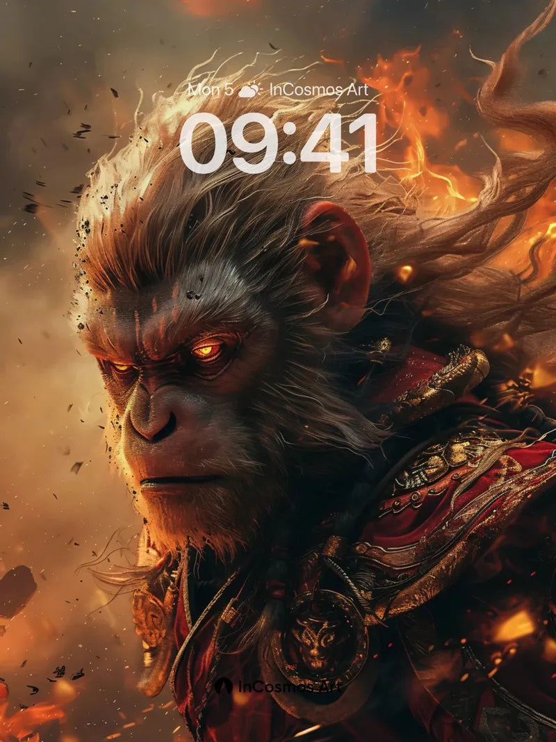 Fiery Ape Warrior Wallpaper with Mythic Armor