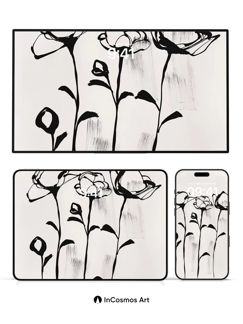 Ink Bloom Wallpaper with Whispering Stems