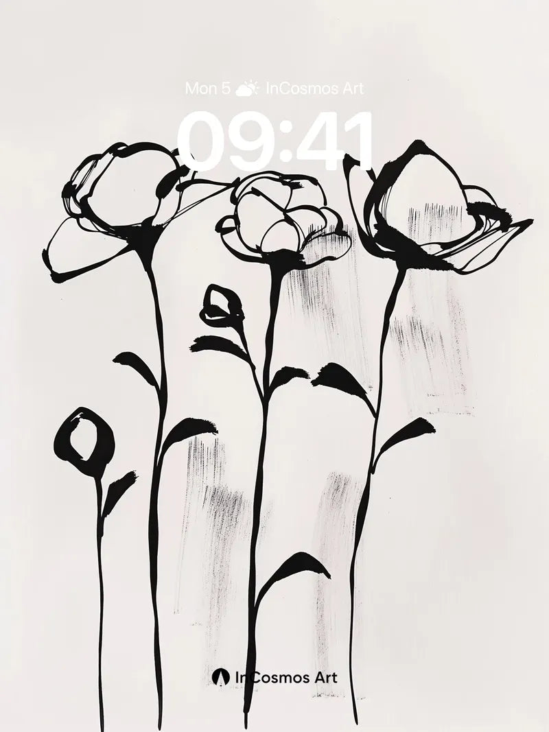 Ink Bloom Wallpaper with Whispering Stems